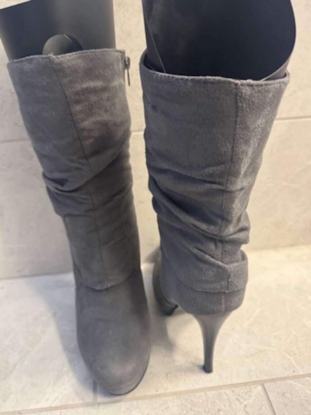 Vegan Grey Slouch Heeled Boot